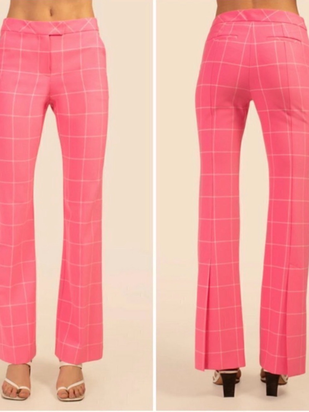 Trina Turk Pink Windowpane Boot-Cut Pants